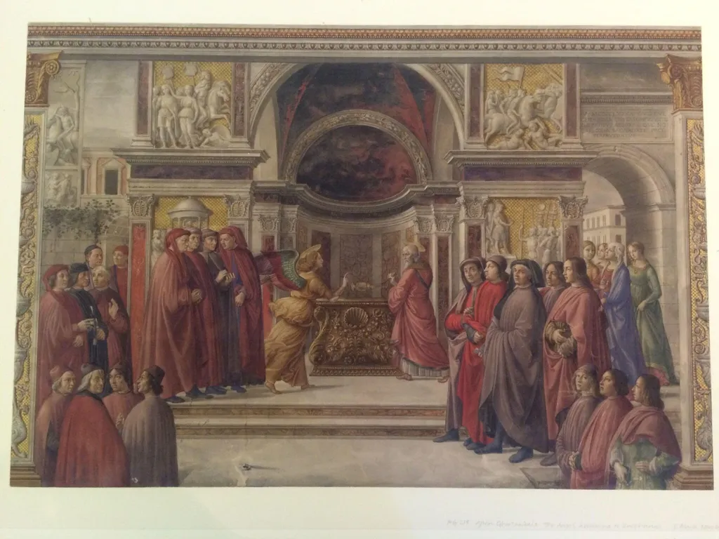 Copy after The Angel Appearing to Zacharias, Domenico Ghirlandaio in the Tornabuoni Chapel, Santa Maria Novella (Florence), by Domenico Ghirlandaio, watercolor