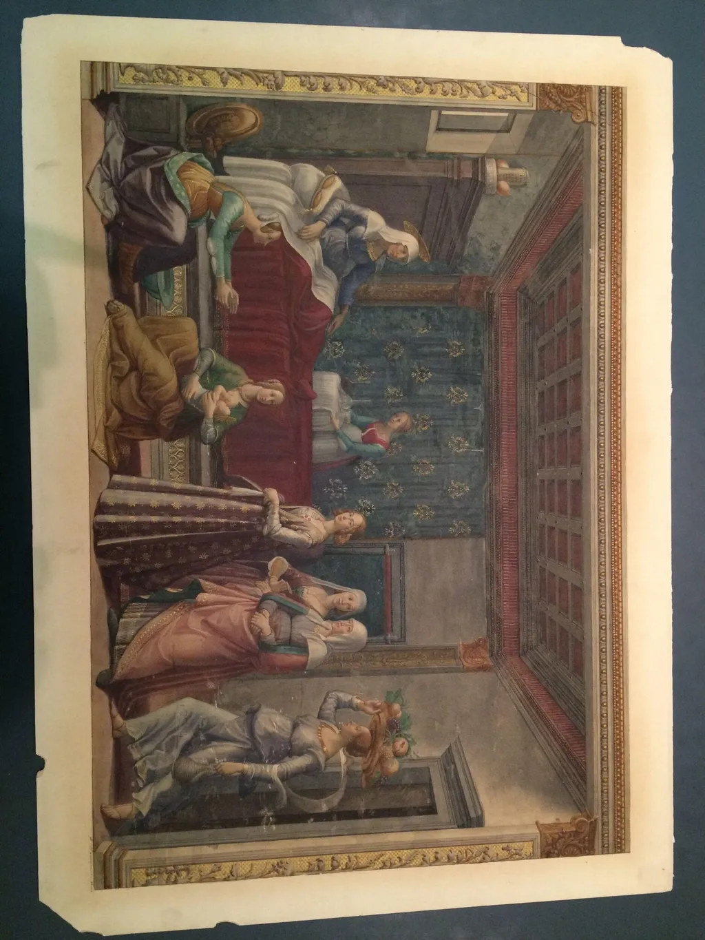 Copy after the Birth of St John the Baptist, Domenico Ghirlandaio in the Tornabuoni Chapel, Santa Maria Novella (Florence), by Domenico Ghirlandaio, watercolor
