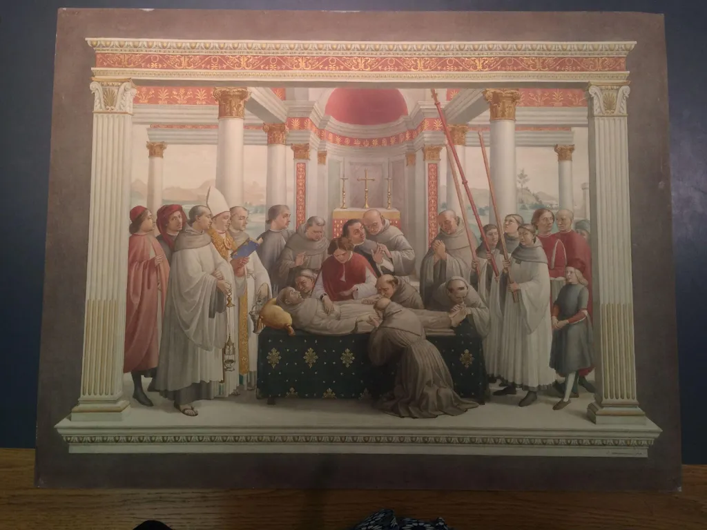 Copy after the Death of St Francis, Domenico Ghirlandaio in the Sassetti Chapel, Chiesa di Santa Trinita (Florence), by Domenico Ghirlandaio, watercolor