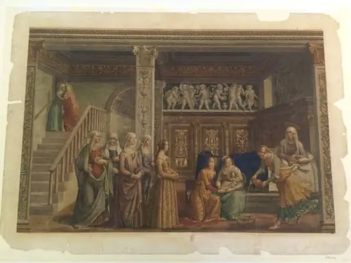 Copy after the Nativity of the Virgin, Domenico Ghirlandaio in the Tornabuoni Chapel, Santa Maria Novella (Florence), by Domenico Ghirlandaio