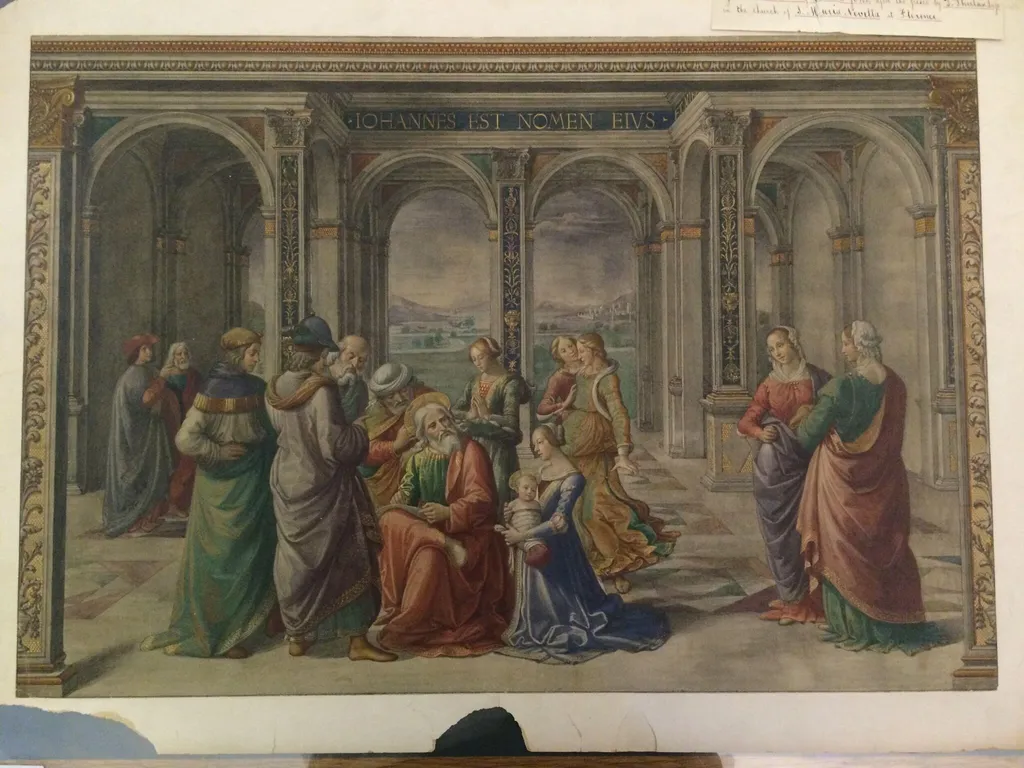 Copy after Zacharias writes down the name of his Son, Domenico Ghirlandaio in the Tornabuoni Chapel, Santa Maria Novella (Florence), by Domenico Ghirlandaio, watercolor