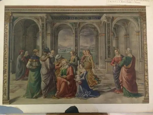 Copy after Zacharias writes down the name of his Son, Domenico Ghirlandaio in the Tornabuoni Chapel, Santa Maria Novella (Florence), by Domenico Ghirlandaio