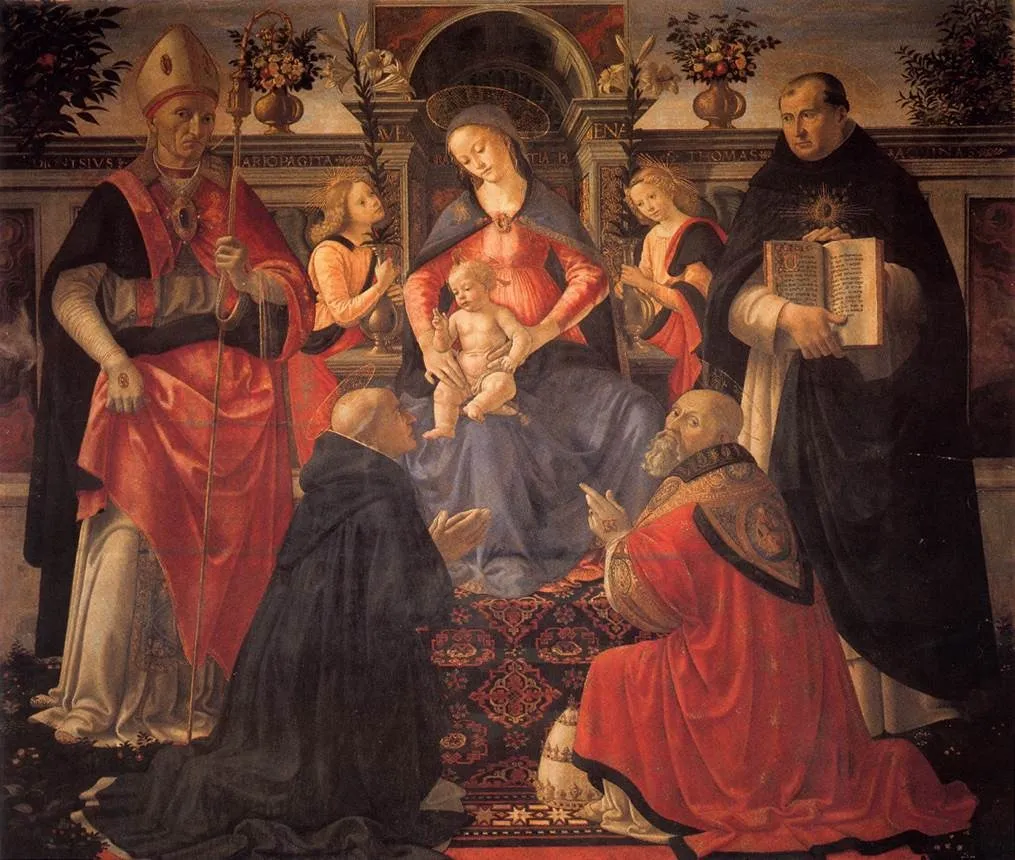Madonna and Child Enthroned between Angels and Saints, by Domenico Ghirlandaio, tempera, 1492