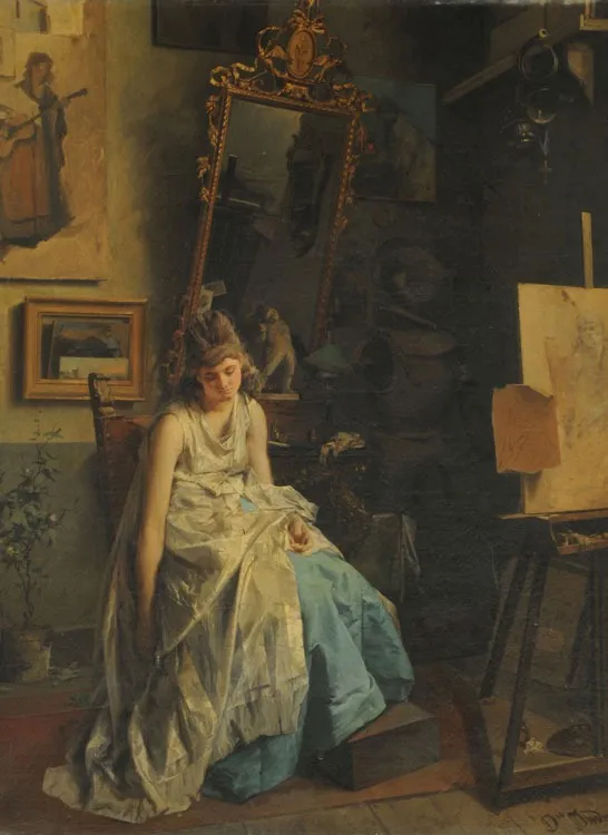 The model, by Domenico Induno, oil, 1872