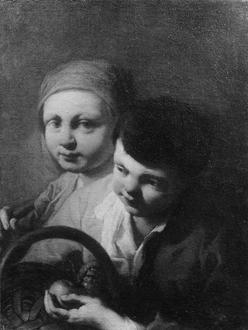 Two Peasant Boys with a Basket, by Domenico Maggiotto, oil, 1763
