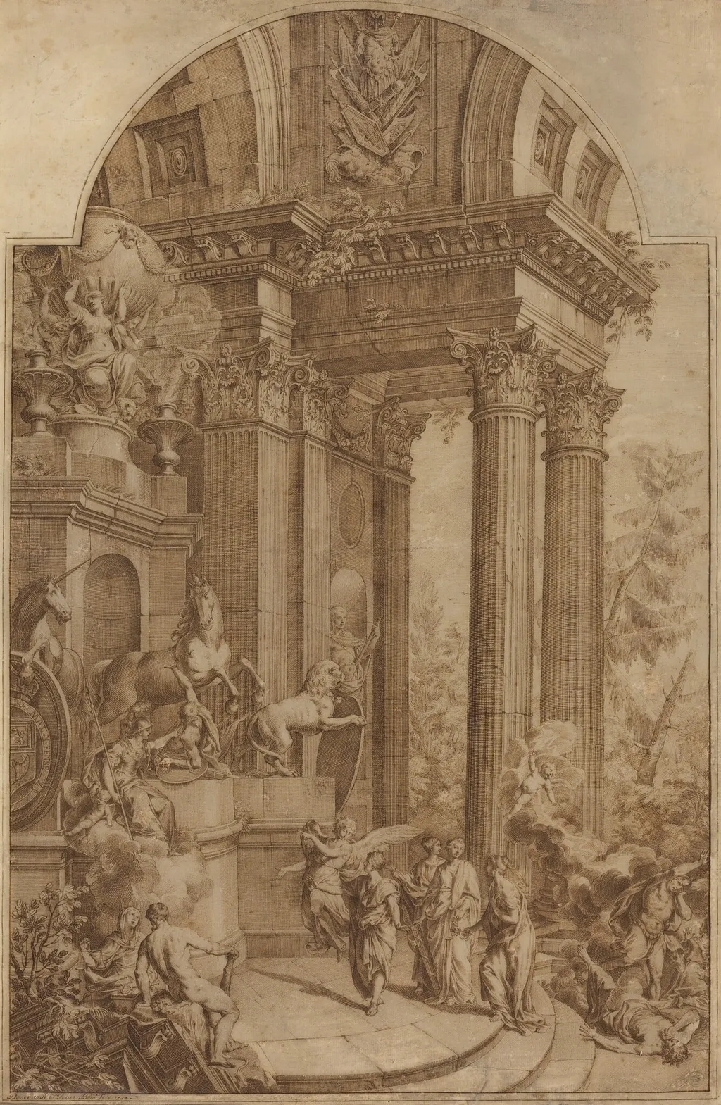 Monument to King George I, by Domenico Maria Fratta, ink, 1732