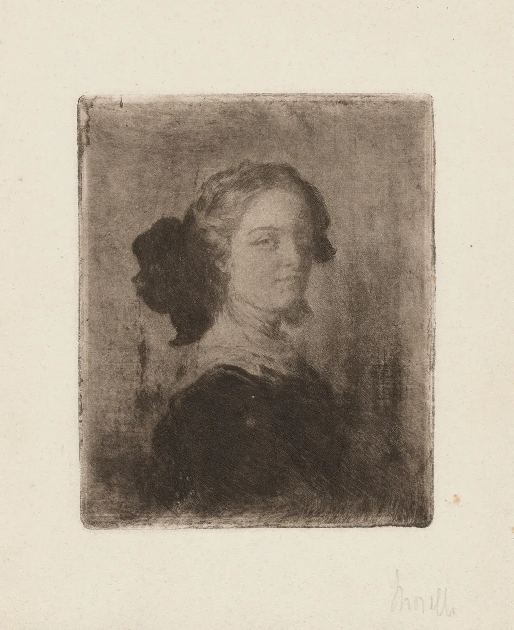 A Young Woman with a Bow in Her Hair, by Domenico Morelli, ink, 1879