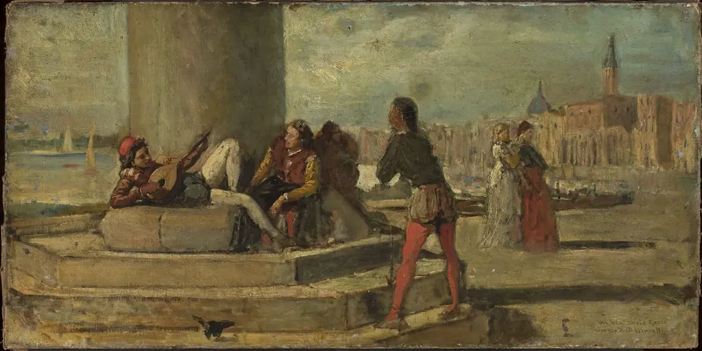 Genre scene against Venice, by Domenico Morelli
