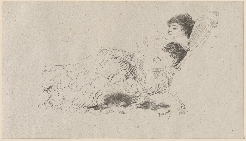 The Artist's Daughter Eleonora Reclining on a Chaise-Longue, by Domenico Morelli, ink, 1879