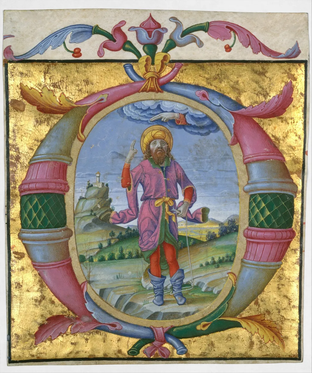 David with His Foot in a Noose in an Initial O, by Domenico Morone, unspecified, 1500