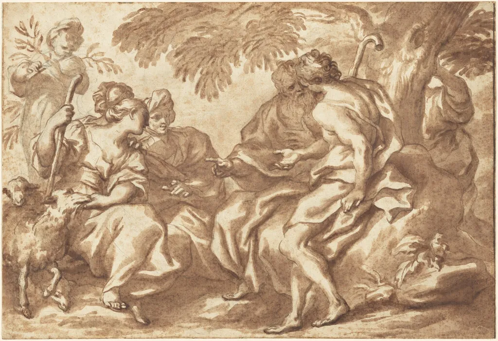 The Meeting of Jacob and Rachel, by Domenico Piola, chalk, 1674