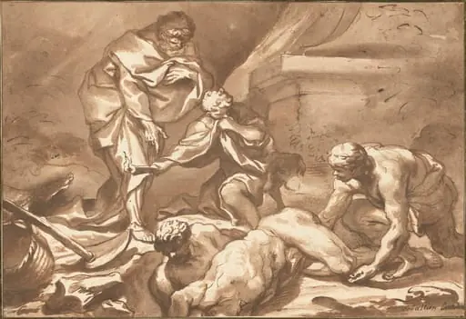 Tobit Burying the Dead, by Domenico Piola