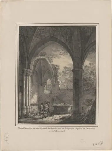 Ruine Frauenkirch mit dem Grabmale der Genoveva und des Pfalzgrafen Siegfried (Ruins of the Church of Our Lady with the Tombs of Genevieve and Count Siegfried)