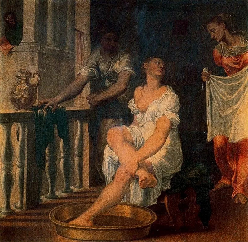 Bathsheba at her bath, by Domenico Riccio, oil, 1552