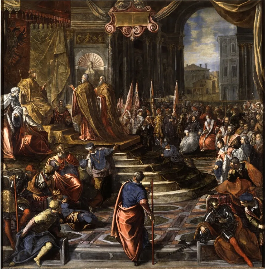 Ambassadors of Doge Ziani, by Domenico Tintoretto, unspecified, 1607