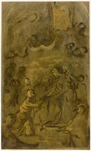 Christ Handing the Keys to Saint Peter (recto), by Domenico Tintoretto, 1607