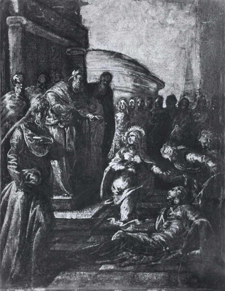 Die Heilige Agnes erweckt Licinius, by Domenico Tintoretto, unspecified, 1607
