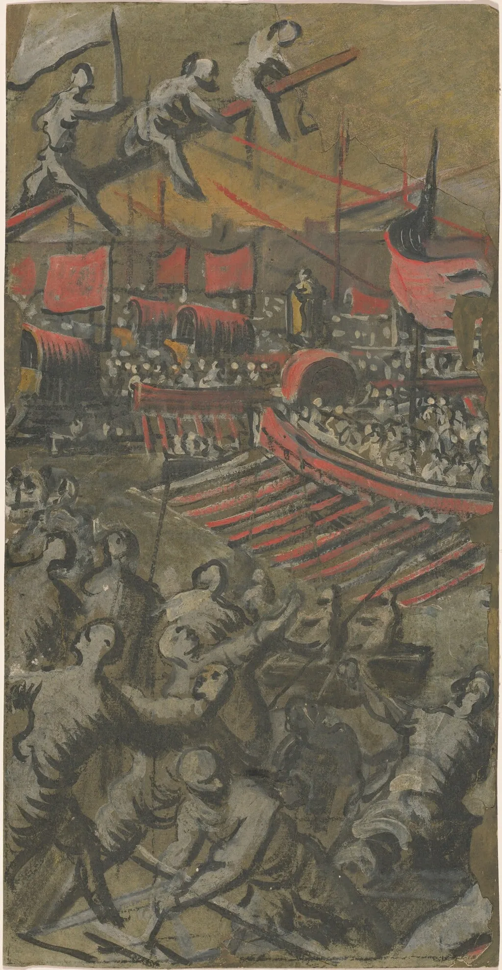 Venetian Ships Attacking Constantinople, by Domenico Tintoretto, tempera, 1602