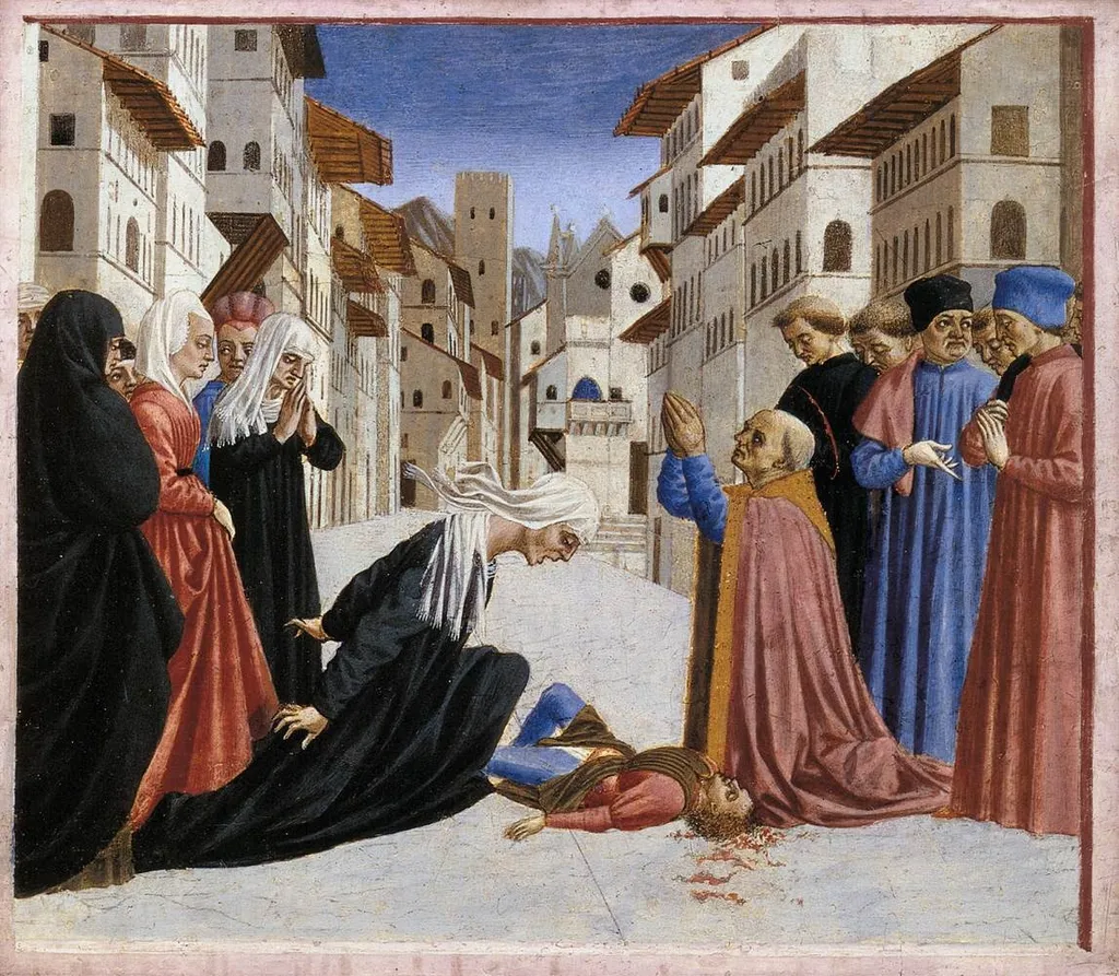 A Miracle of St Zenobius, by Domenico Veneziano, tempera, 1445