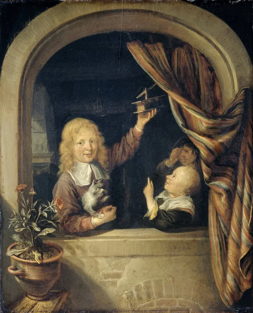 Children with a mousetrap, by Domenicus van Tol