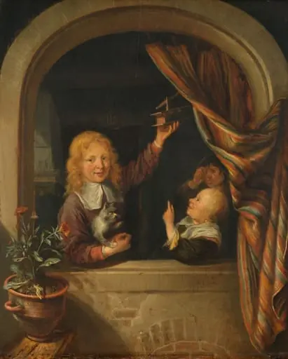 Children with a mousetrap, by Domenicus van Tol
