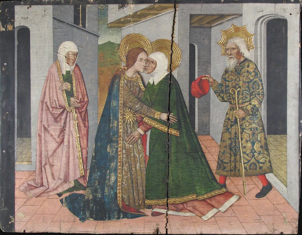 The Visitation Panel from Saint John Retable, by Domingo Ram, tempera, 1450