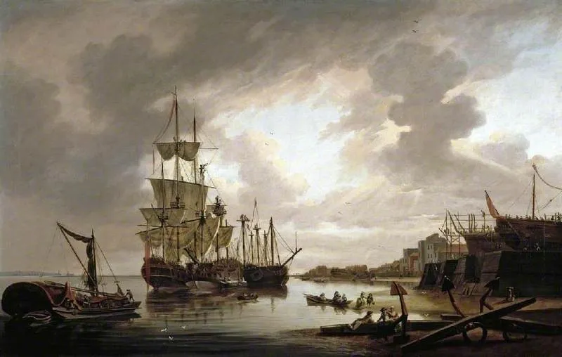 British men-of-war at anchor in Blackwall Reach, by Dominic Serres, oil, 1767