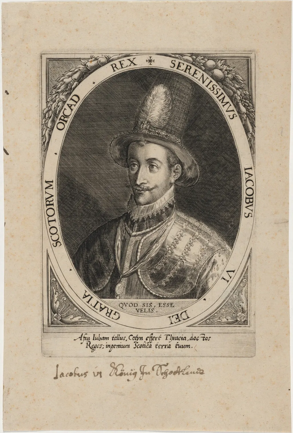 James I as James VI of Scotland, by Dominicus Custos, ink, 1600