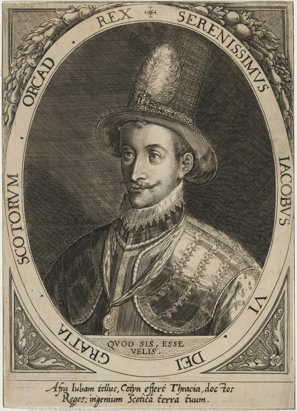 James I, as James VI of Scotland, by Dominicus Custos, ink, 1600