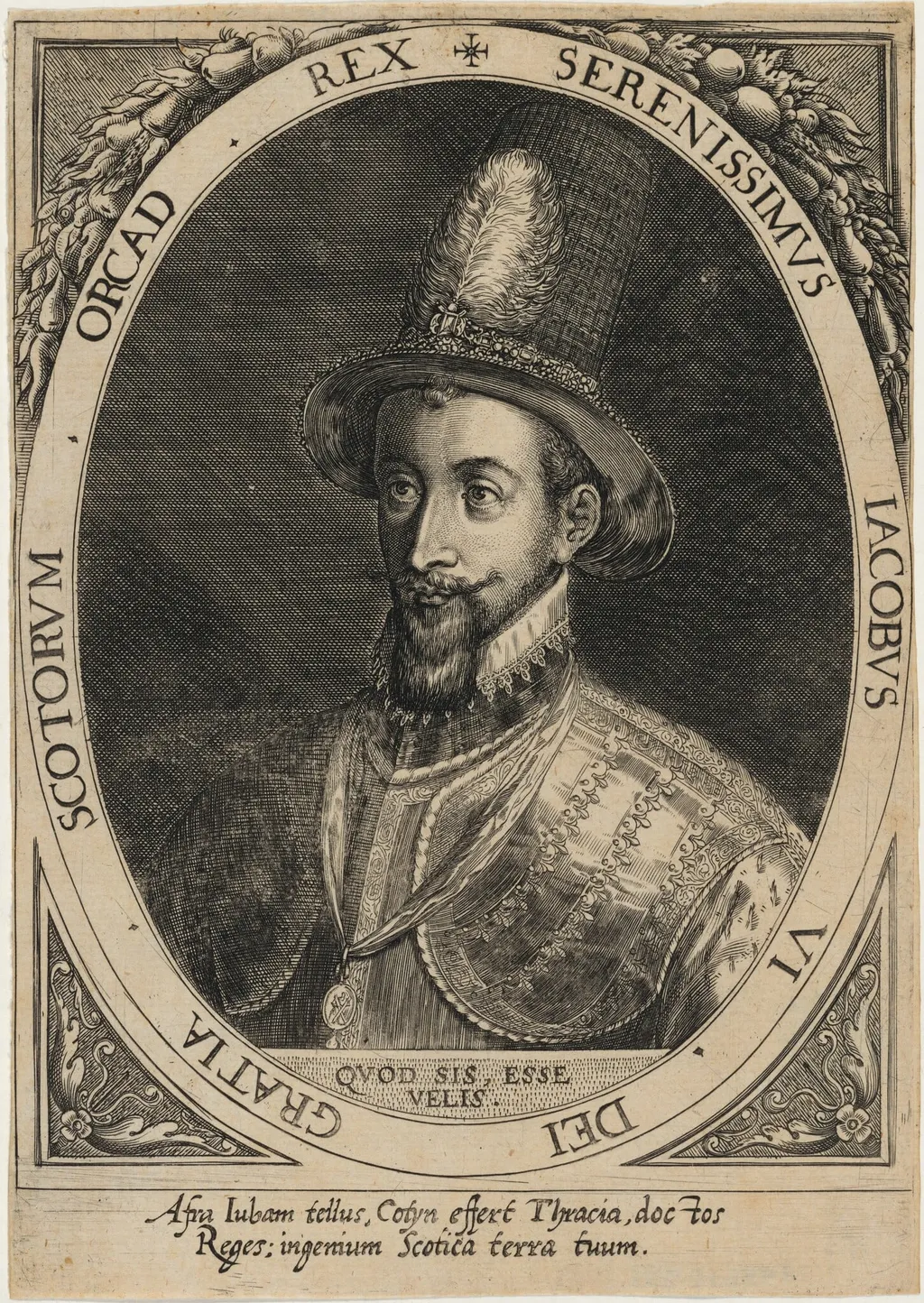 James I, as James VI of Scotland, by Dominicus Custos, ink, 1600