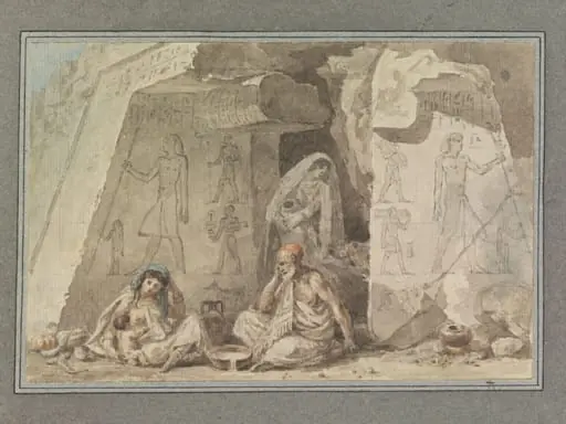 Family of Egyptian Fellahin, at Tomb Entrance, by Dominique Vivant Denon