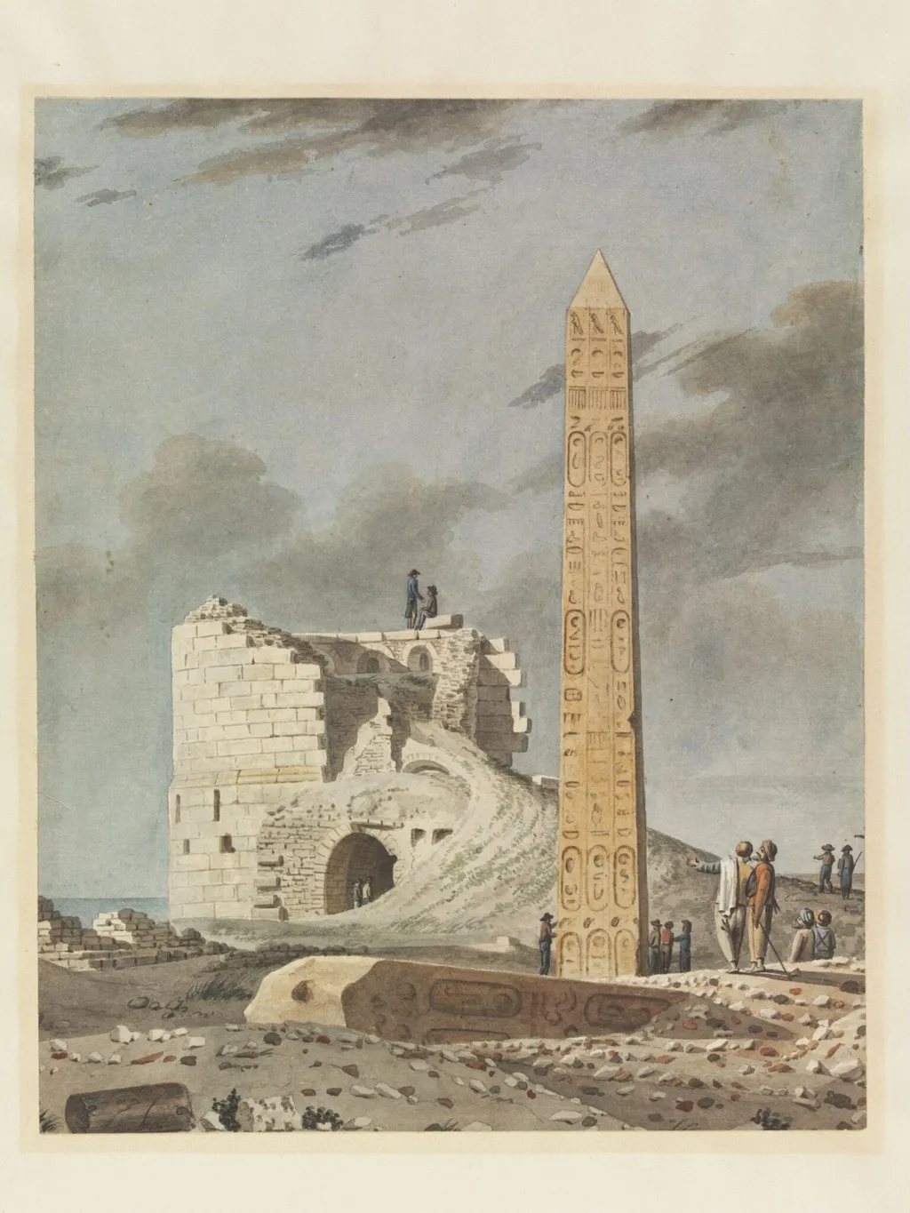 Vue de Obélisque dite de Cléopatre à Alexandrie, by Dominique Vivant Denon, watercolor, 1798