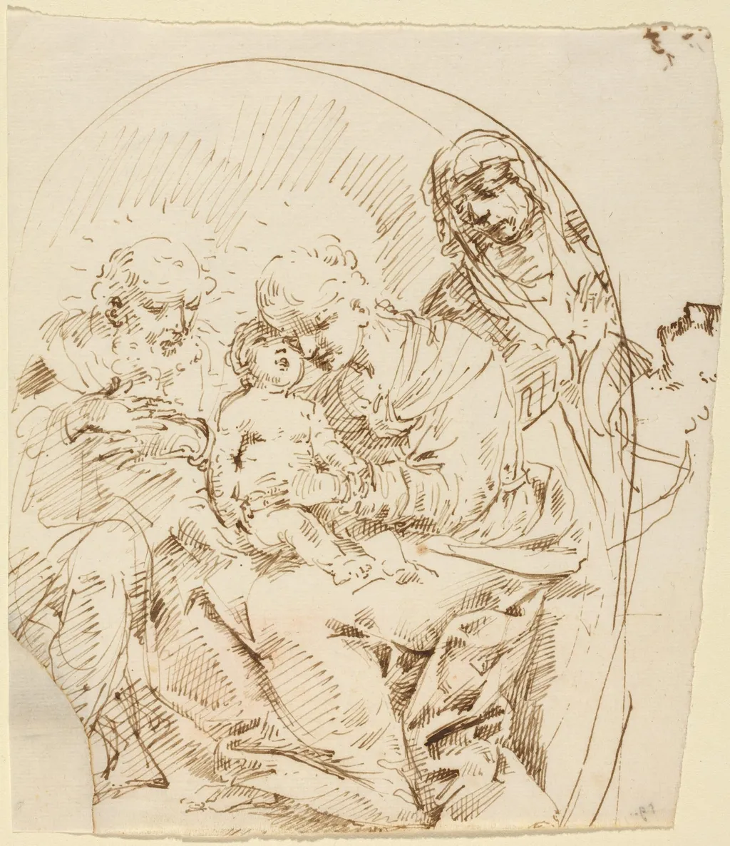 Holy Family with Saint Anne and Female Head in Profile, by Donato Creti, ink, 1710