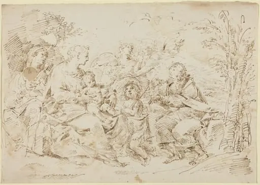 Holy Family with St. Elizabeth, St. John the Baptist, and Two Angels in a Landscape, by Donato Creti
