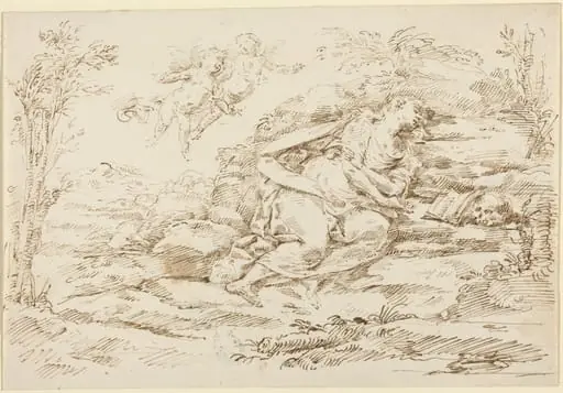 Penitent Magdalene with Angels in a Landscape [recto], by Donato Creti