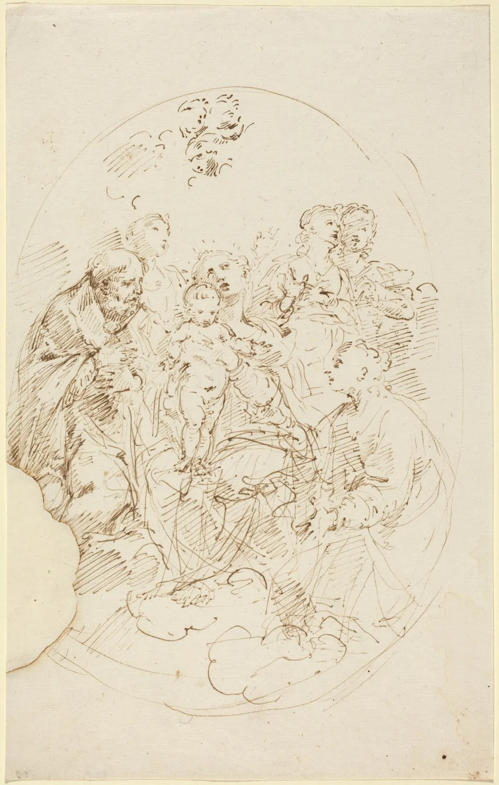 Virgin and Child with Five Saints, by Donato Creti, ink, 1710