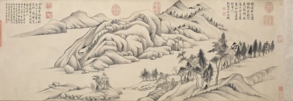 River and Mountains on a Clear Autumn Day, by Dong Qichang, unspecified, 1625