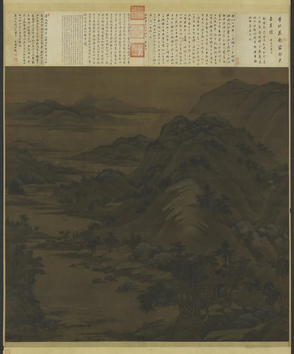 五代南唐董源龍宿郊民圖 軸, by Dong Yuan, unspecified, 958