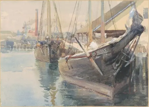 Ships at the Dock, by Dora Louise Murdoch