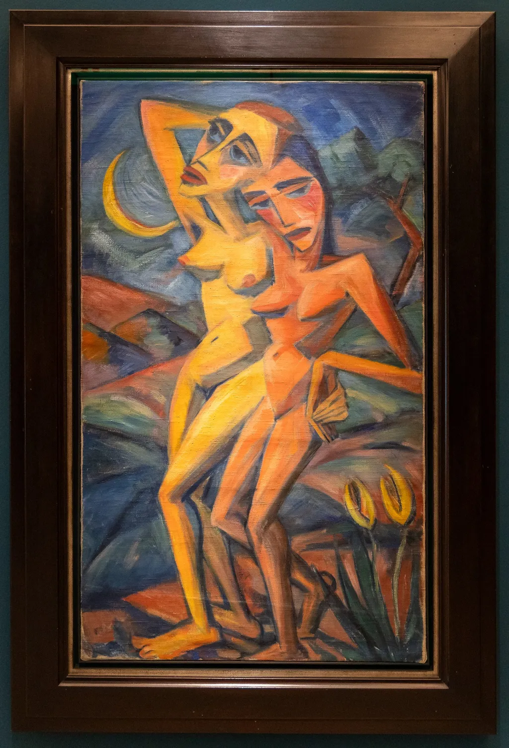 Two Female Nudes with Crescent Moon, by Dorothea Maetzel-Johannsen, oil, 1919