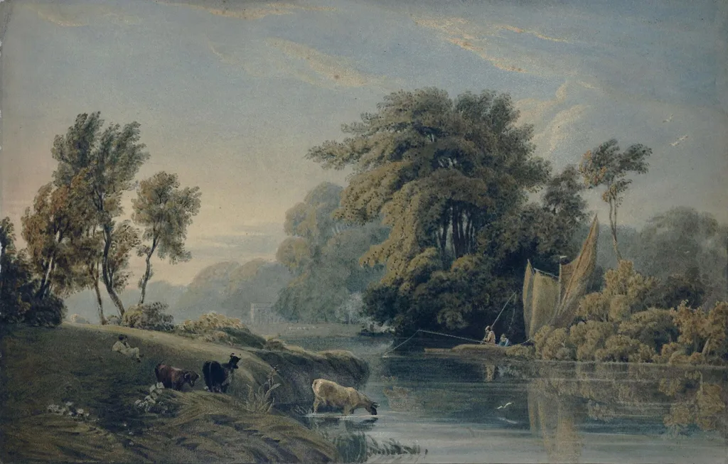 On the Thames, by Dorrell, watercolor, 1850