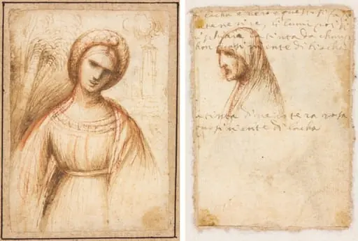 Lady in a Landscape (recto); Bust-Length Profile of an Old Woman (verso), by Dosso Dossi