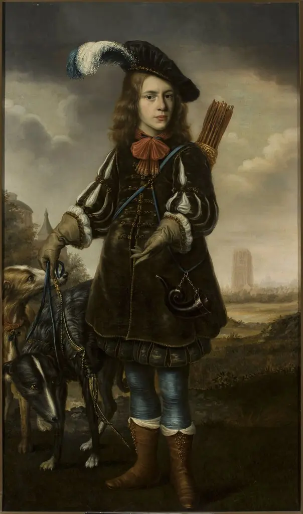 Portrait of a boy in a hunting attire, by Douwe Juwes de Dowe