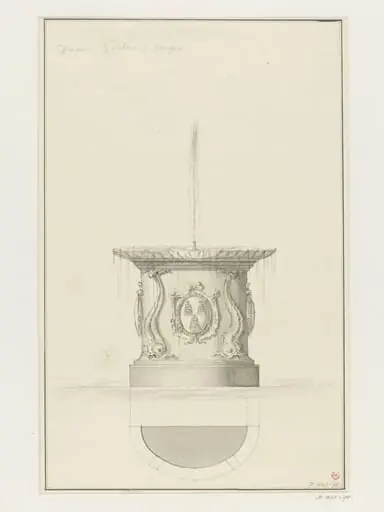 Drawing of fountain in Draper's Gardens