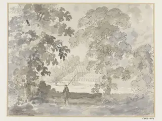 Drawing of Gardens and Greenhouse