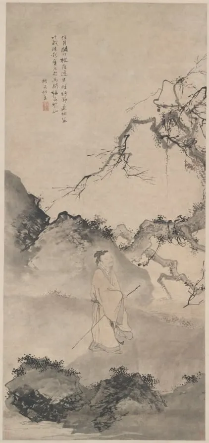 The Poet Lin Bu Wandering in the Moonlight, by Du Jin, unspecified, 1404