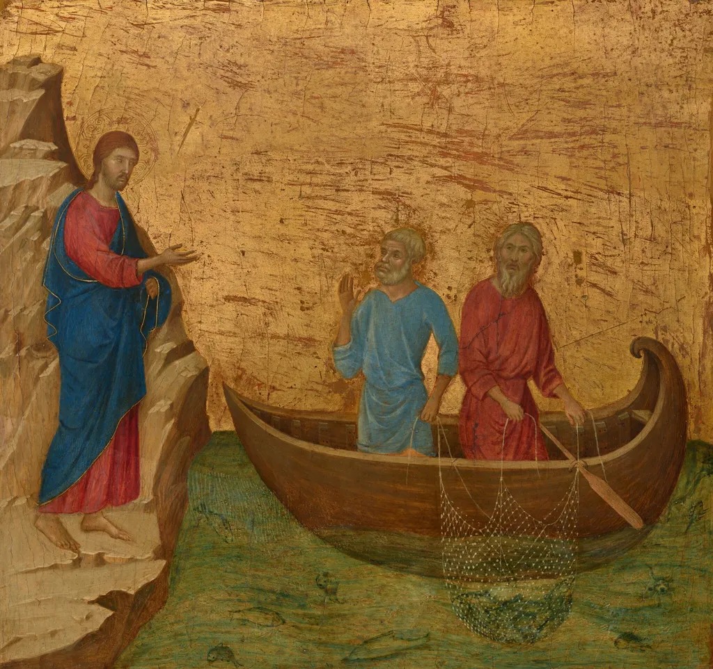 The Calling of the Apostles Peter and Andrew, by Duccio di Buoninsegna, oil, 1310