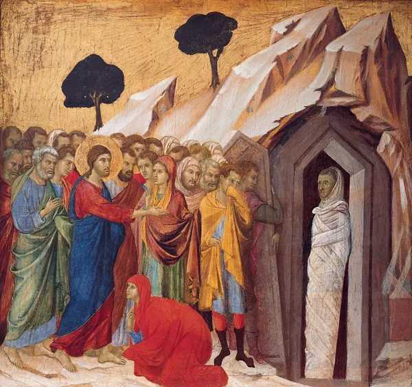The Raising of Lazarus, by Duccio di Buoninsegna, tempera, 1310