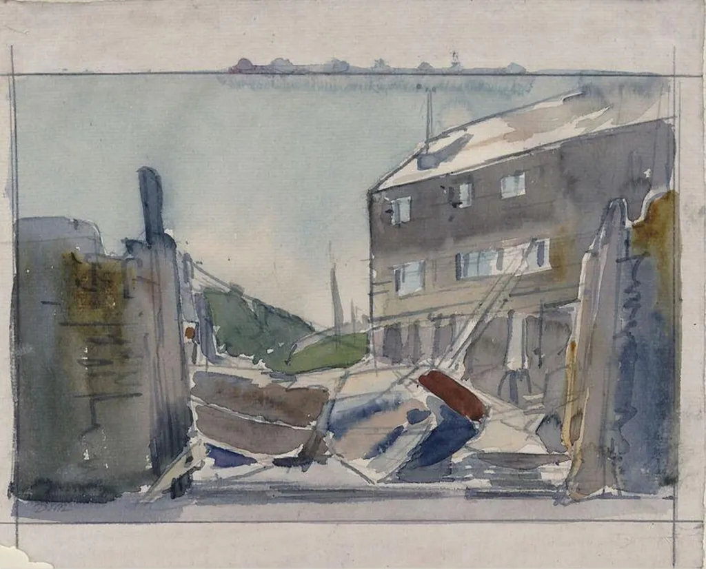 Shipyard at Padstow, by Dugald Sutherland MacColl, watercolor, 1950