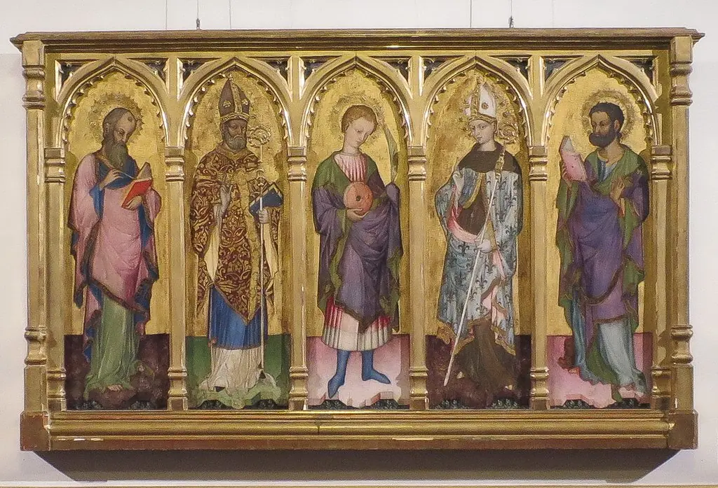 St Matthew the Evangelist (?), St Dujam, St Anastasius, St Louis of Toulouse and St Mark the Evangelist, by Dujam Vuskovic